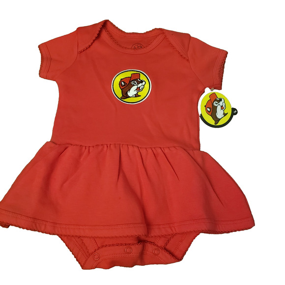 Buc-ee’s Baby Girl Red Romper Dress 3M Beaver Logo Bodysuit New with Tags - Picture 1 of 6